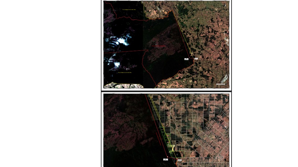 O Mapa mostra a linha em vermelho onde fica a demarcação original do limite da Reserva e, a linha em verde, até onde esse limite avançou de forma irregular, segundo a defesa
